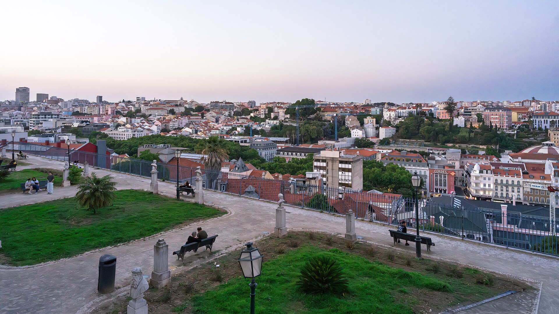 Lisbon skyline from Miradouro de São Pedro de Alcântara at twilight