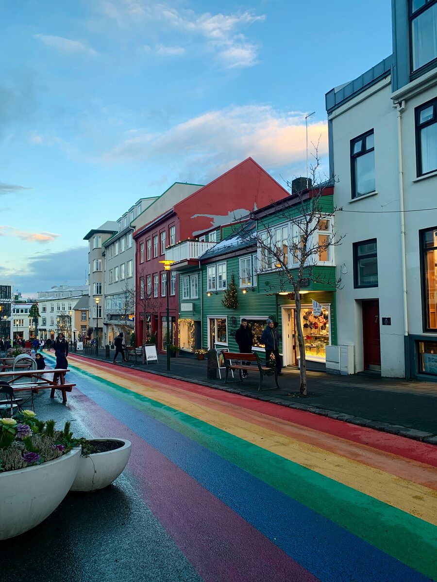 Colorful Rainbow Street in central Reykjavík