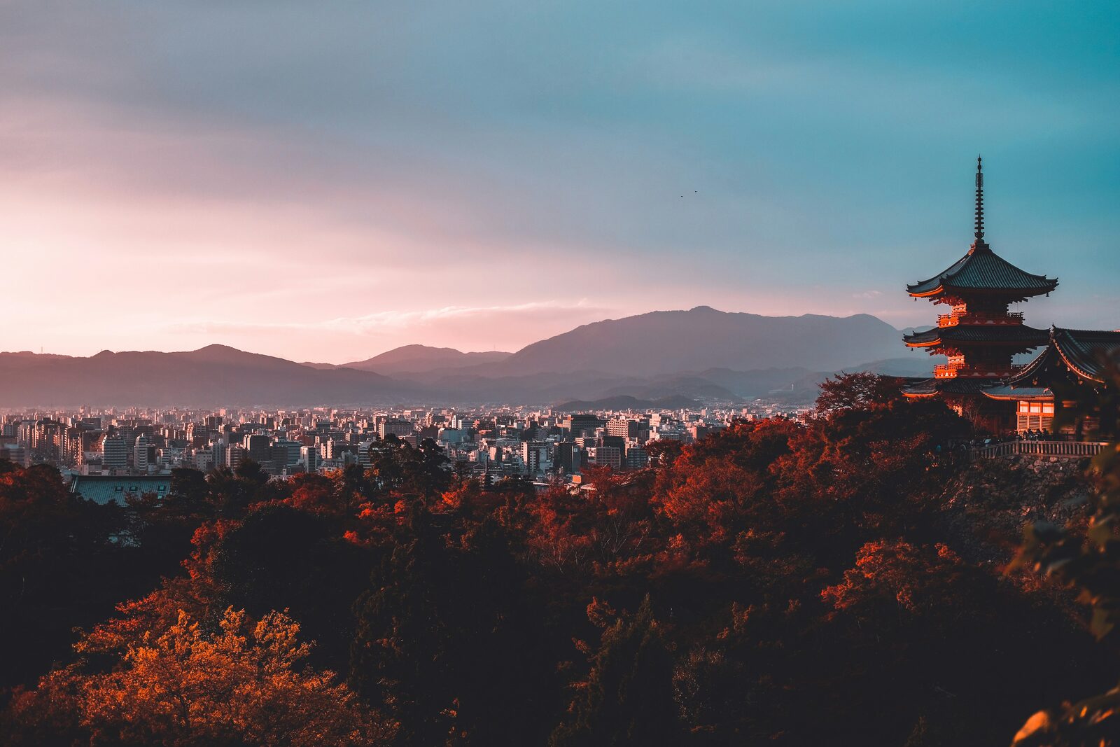 Traditional pagoda and the Tokyo skyline
