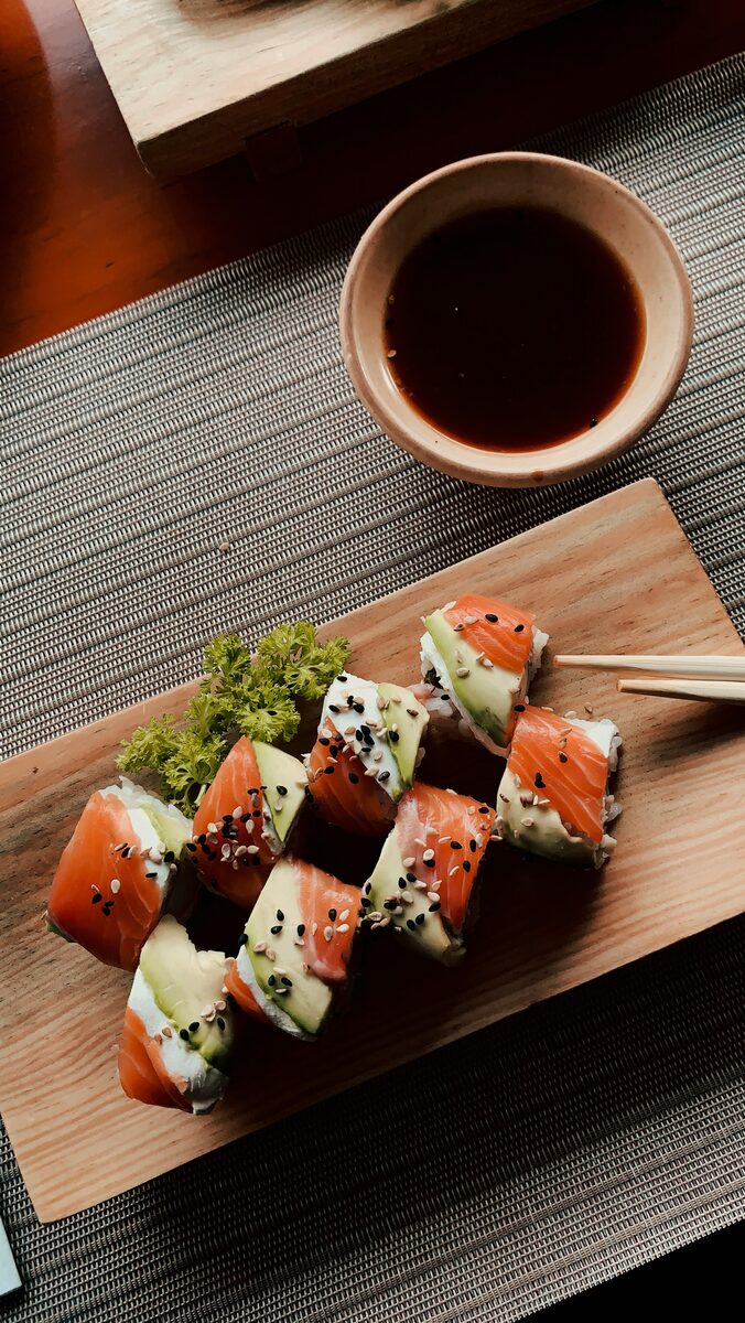 Japanese sushi arranged on a plate